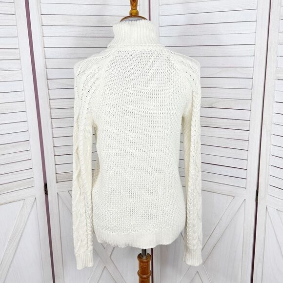 Lauren Ralph Lauren Waffle Cable Knit Turtleneck Sweater Cream Large Fisherman - Picture 4 of 11